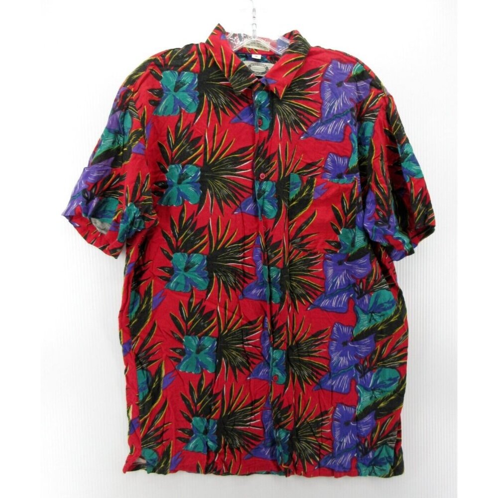 VINTAGE Hawaiian Shirt Medium Weekends Only Floral Loop Collar Camp 90s